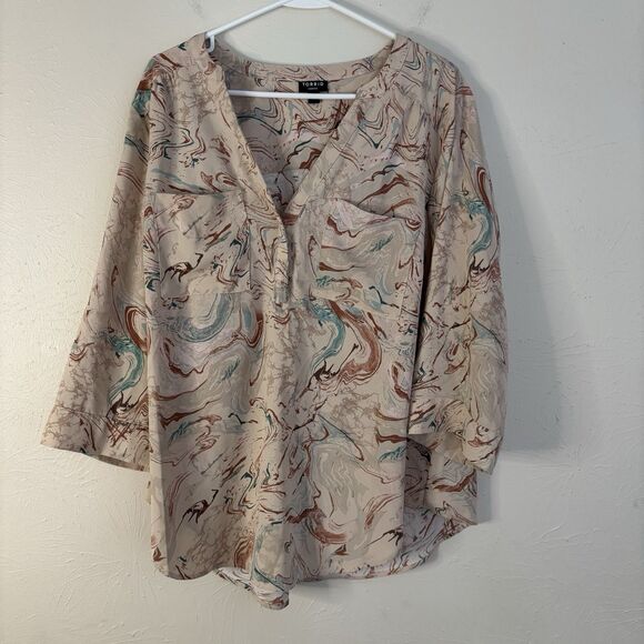 2 Torrid Harper Georgette Pullover 3/4 Sleeve Tunic Blouse 1X Orange & Marbled - Picture 1 of 8